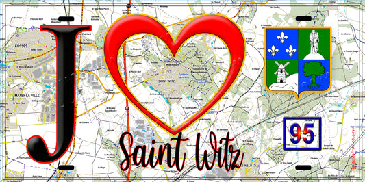 Plaque métal décorative  J' ❤️Saint-Witz, Val d'Oise (95) fond carte