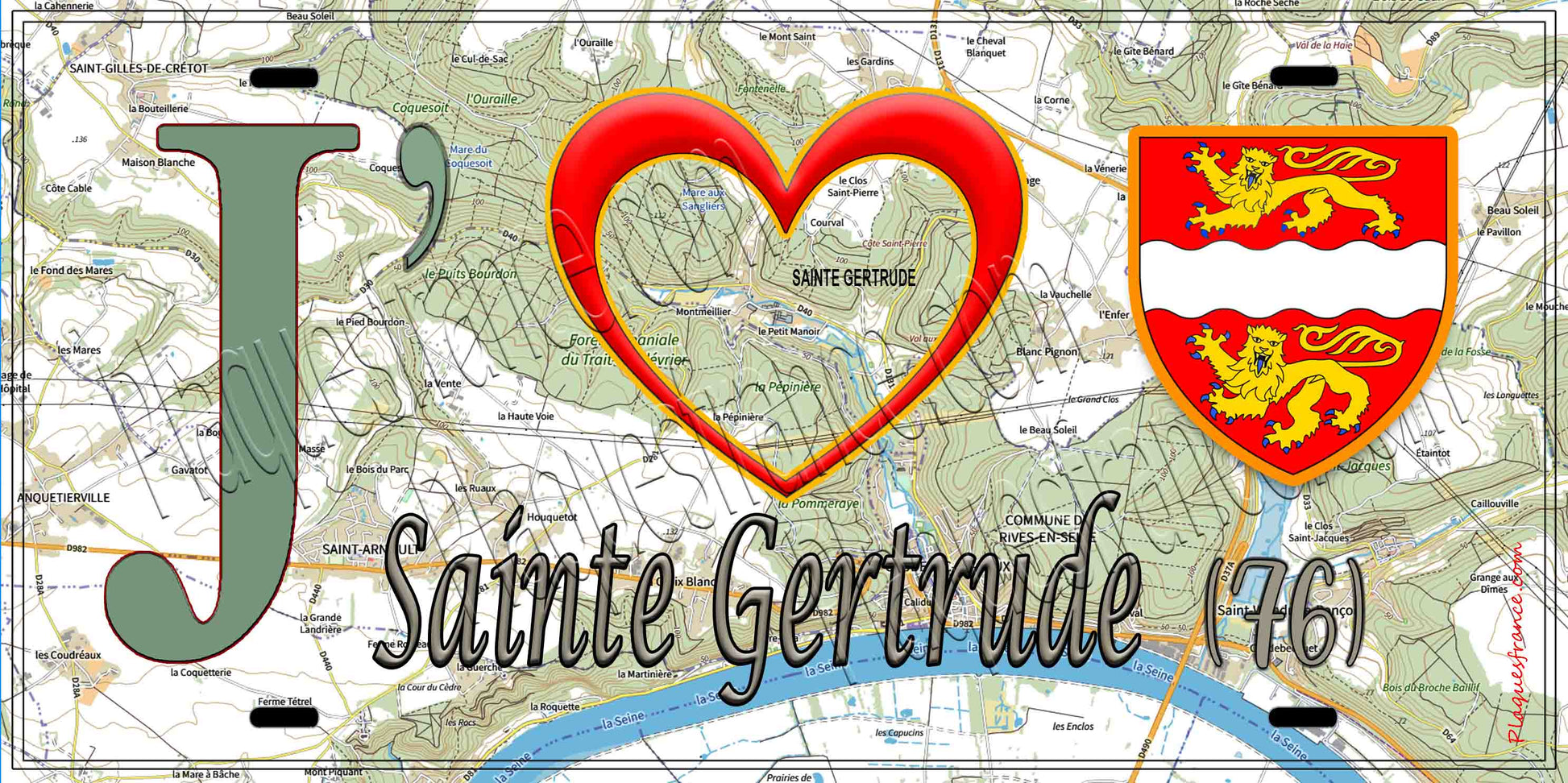 Plaque métal décorative 15X30 J' ❤️ Sainte-Gertrude, Seine Maritime (76) géo