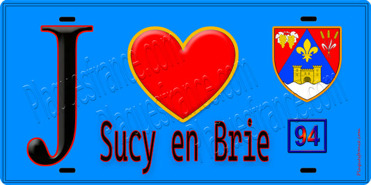 Plaque métal décorative  J' ❤️Sucy-en-Brie, Val de Marne (94) fond bleu