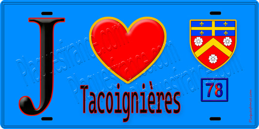 Plaque métal décorative  J' ❤️ Tacoignières, Yvelines (78) fond bleu