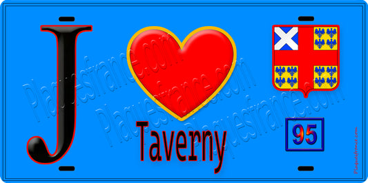 Plaque métal décorative  J' ❤️Taverny, Val d'Oise (95) fond bleu
