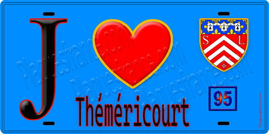 Plaque métal décorative  J' ❤️Théméricourt, Val d'Oise (95) fond carte