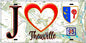 Plaque métal décorative  J' ❤️Theuville, Val d'Oise (95) fond carte