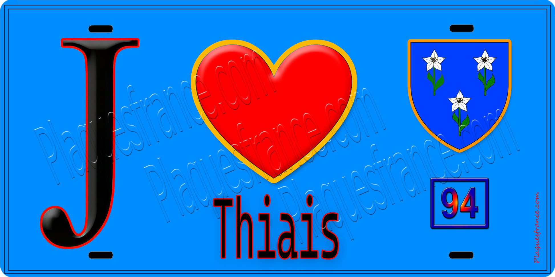 Plaque métal décorative  J' ❤️Thiais, Val de Marne (94) fond bleu