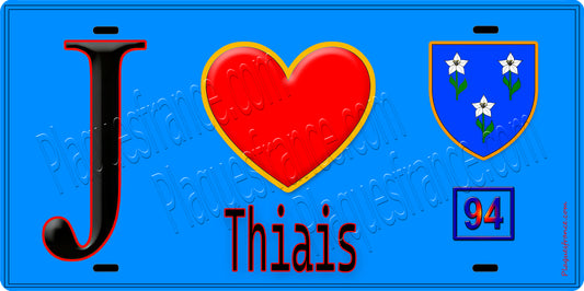 Plaque métal décorative  J' ❤️Thiais, Val de Marne (94) fond bleu
