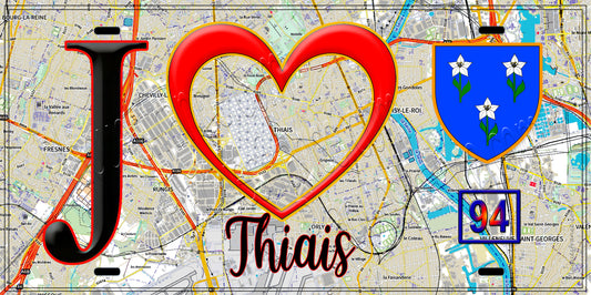 Plaque métal décorative  J' ❤️Thiais, Val de Marne (94) fond carte