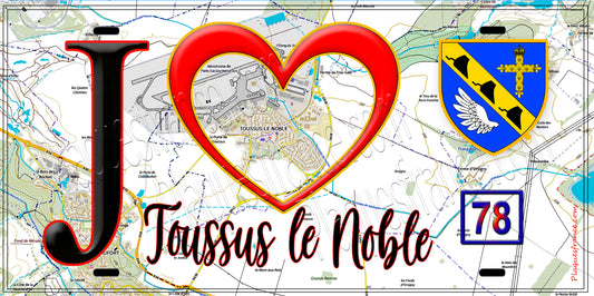 Plaque métal décorative  J' ❤️ Toussus-le-Noble Yvelines (78) fond carte