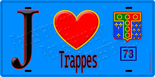 Plaque métal décorative  J' ❤️ Trappes Yvelines (78) fond bleu