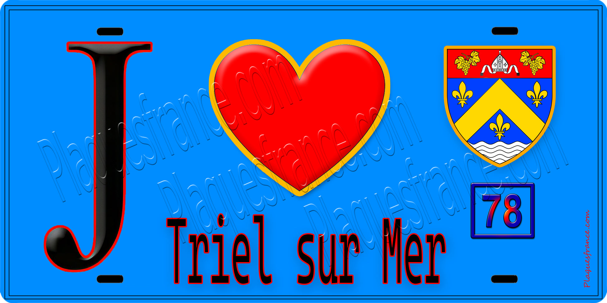 Plaque métal décorative  J' ❤️ Triel-sur-Seine Yvelines (78) fond bleu