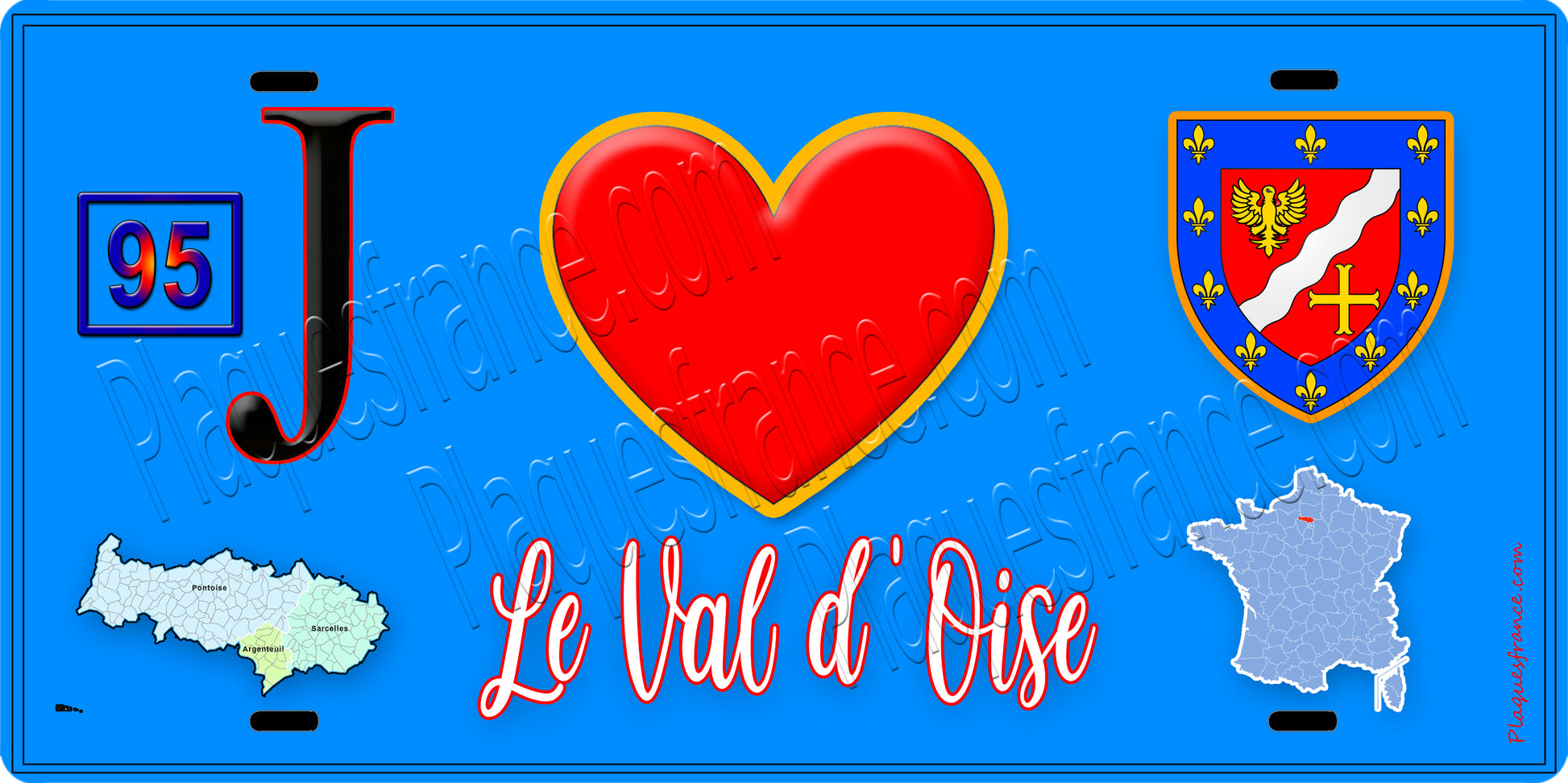 Plaque métal décorative  J' ❤️Le Val d'Oise (95) Île de France - Plaquesfrance.com