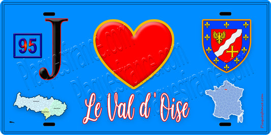 Plaque métal décorative  J' ❤️Le Val d'Oise (95) Île de France - Plaquesfrance.com