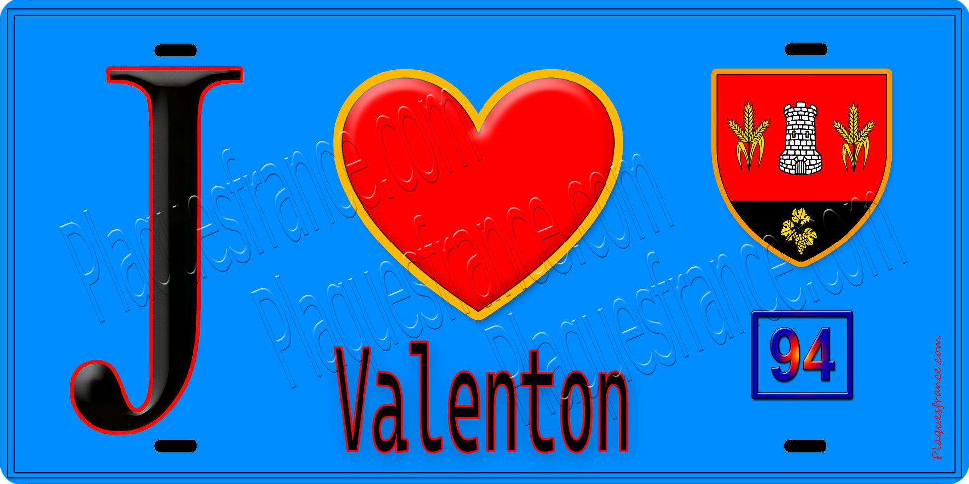 Plaque métal décorative  J' ❤️Valenton, Val de Marne (94) fond bleu