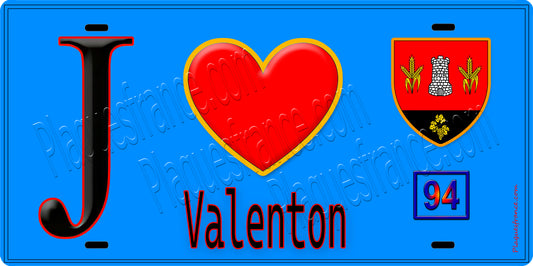 Plaque métal décorative  J' ❤️Valenton, Val de Marne (94) fond bleu