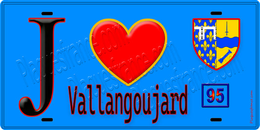 Plaque métal décorative  J' ❤️Vallangoujard, Val d'Oise (95) fond bleu