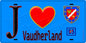 Plaque métal décorative  J' ❤️Vaudherland, Val d'Oise (95) fond bleu