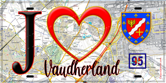 Plaque métal décorative  J' ❤️Vaudherland, Val d'Oise (95) carte