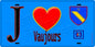 Plaque métal décorative  J' ❤️Vaujours, Seine Saint Denis (93) fond bleu