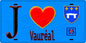 Plaque métal décorative  J' ❤️Vauréal, Val d'Oise (95) fond bleu