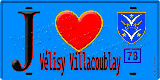 Plaque métal décorative  J' ❤️ Vélizy-Villacoublay Yvelines (78) fond bleu