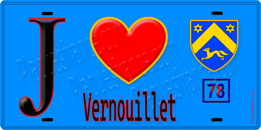 Plaque métal décorative  J' ❤️ Vernouillet, Yvelines (78) fond bleu
