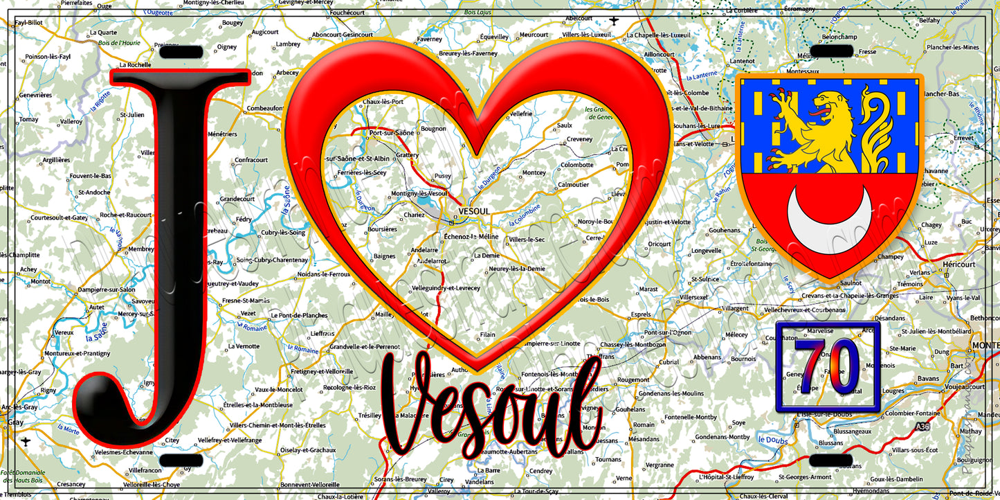 Plaque métal décorative, J' ❤️Vesoul (70)