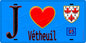 Plaque métal décorative  J' ❤️Vétheuil, Val d'Oise (95) fond bleu