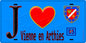 Plaque métal décorative  J' ❤️Vienne-en-Arthies, Val d'Oise (95) fond bleu