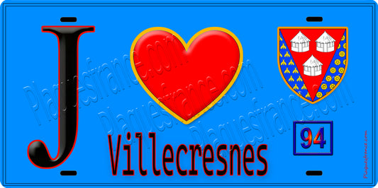 Plaque métal décorative  J' ❤️Villecresnes, Val de Marne (94) fond bleu