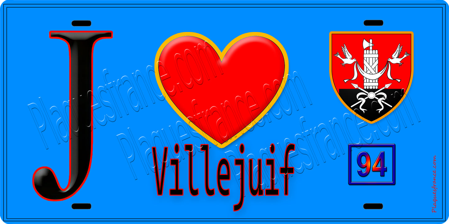 Plaque métal décorative  J' ❤️Villejuif, Val de Marne (94) fond bleu
