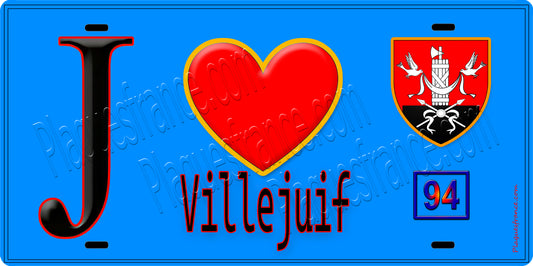 Plaque métal décorative  J' ❤️Villejuif, Val de Marne (94) fond bleu
