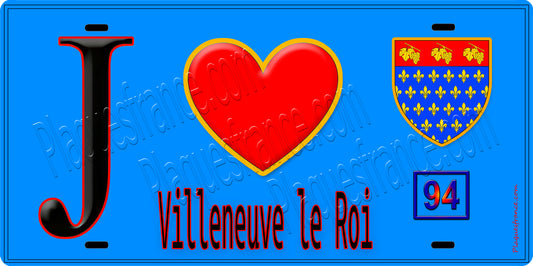 Plaque métal décorative  J' ❤️Villeneuve-le-Roi, Val de Marne (94) fond bleu