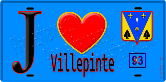 Plaque métal décorative  J' ❤️Villepinte, Seine Saint Denis (93) fond bleu