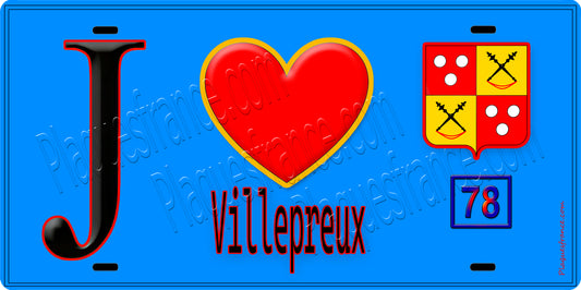 Plaque métal décorative  J' ❤️Villepreux, Yvelines (78) fond bleu
