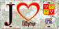 Plaque métal décorative  J' ❤️Villepreux, Yvelines (78) fond carte