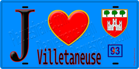 Plaque métal décorative  J' ❤️Villetaneuse, Seine Saint Denis (93) fond bleu