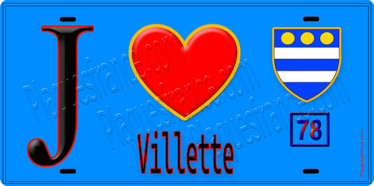 Plaque métal décorative  J' ❤️Villette, Yvelines (78)