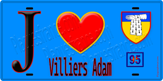 Plaque métal décorative  J' ❤️Villiers-Adam, Val d'Oise (95) fond bleu