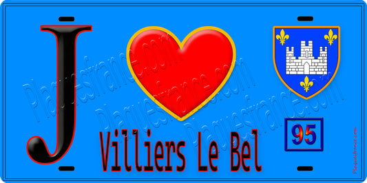 Plaque métal décorative  J' ❤️Villiers-le-Bel, Val d'Oise (95) fond bleu