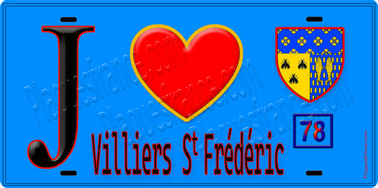 Plaque métal décorative  J' ❤️Villiers-Saint-Frédéric, Yvelines (78) fond bleu