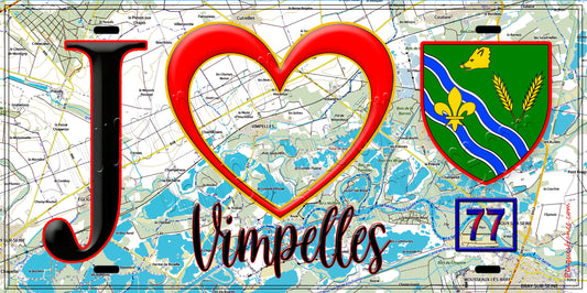 Plaque métal décorative  J' ❤️Vimpelles, Seine et Marne (77) fod carte