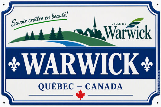 Plaque métal décorative 20 x 30 cm ,Warwick, Québec