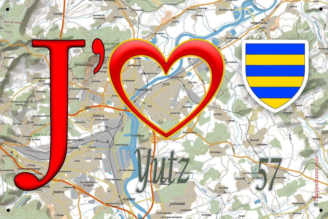 Plaque métal décorative 20 x 30 cm, J' ❤️Yutz, Moselle (57)