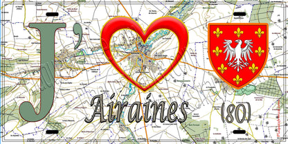 Plaque métal décorative 15X30 J' ❤️ Airaines, Somme (80) géo