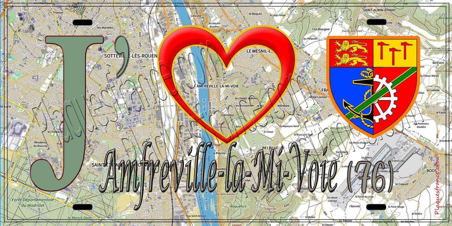 Plaque métal décorative 15X30 J' ❤️ Amfreville-la-Mi-Voie, Seine Maritime (76) geo