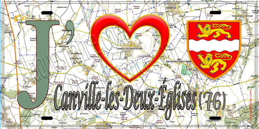 Plaque métal décorative 15X30 J' ❤️ Canville-les-Deux-Églises, Seine Maritime (76) géo