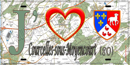 Plaque métal décorative 15X30 J' ❤️ Courcelles-sous-Moyencourt, Somme (80) géo