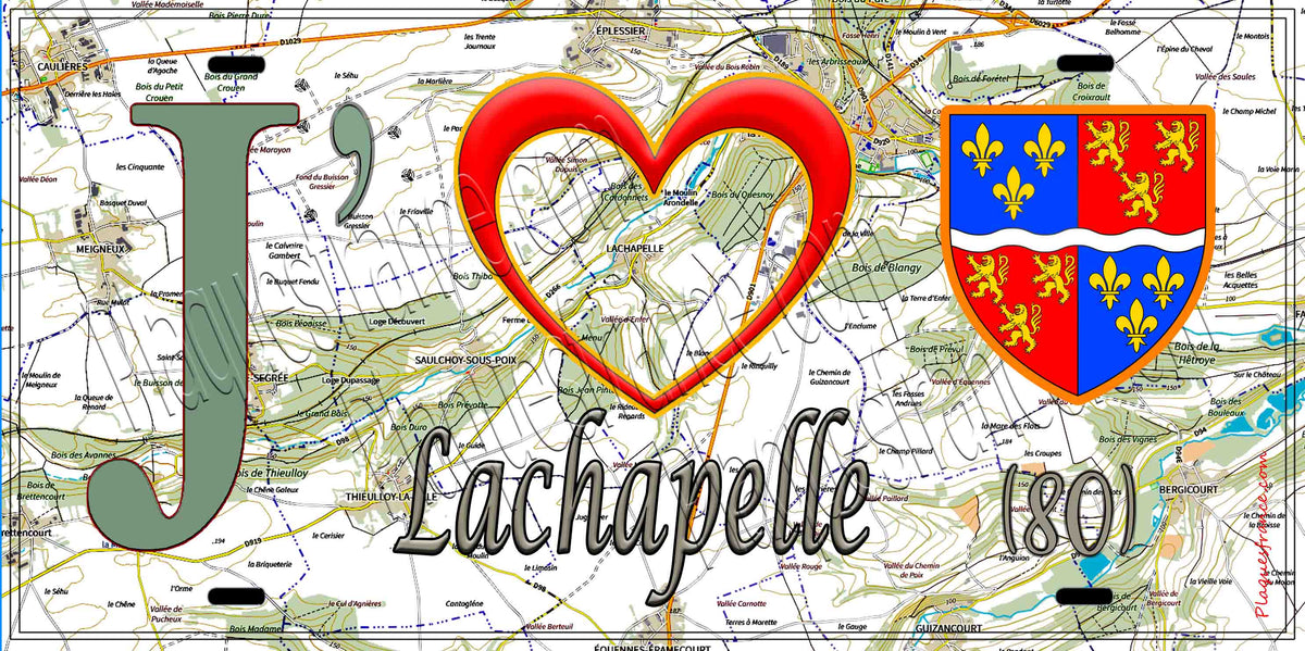 Plaque métal décorative 15X30 J' ❤️ Lachapelle, Somme (80) geo