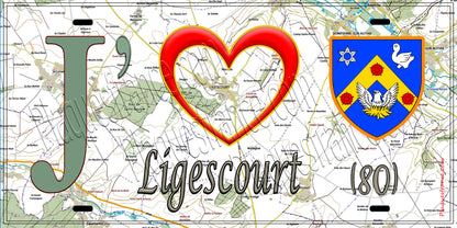 Plaque métal décorative 15X30 J' ❤️ il love Ligescourt, Somme (80)