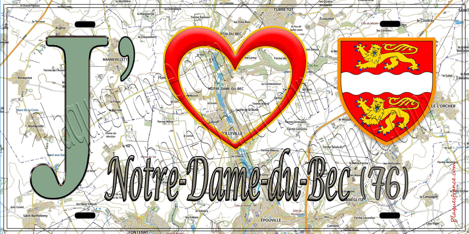 Plaque métal décorative 15X30 J' ❤️ Notre-Dame-du-Bec, Seine Maritime (76) geo