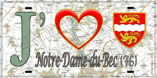 Plaque métal décorative 15X30 J' ❤️ Notre-Dame-du-Bec, Seine Maritime (76) geo